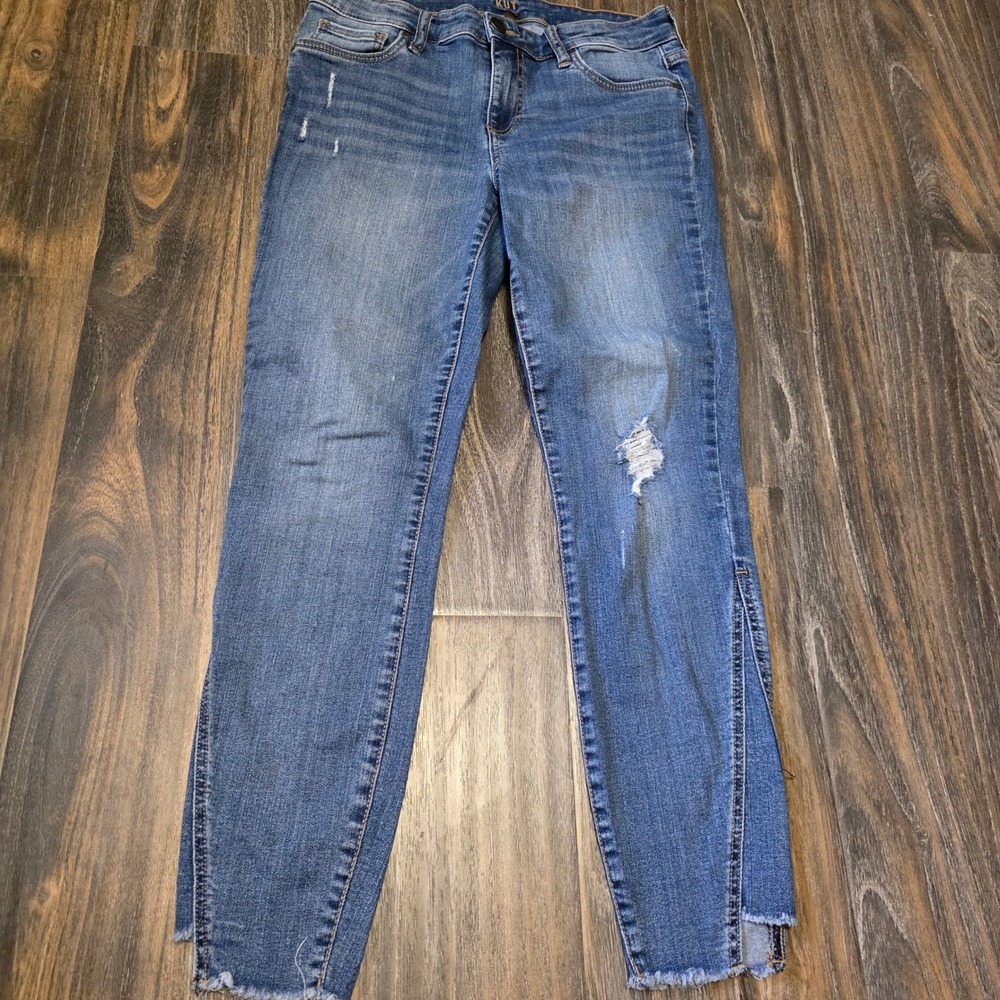 KUT from the Kloth Mia Toothpick Skinny Jeans Distressed Step Hem Blue 6